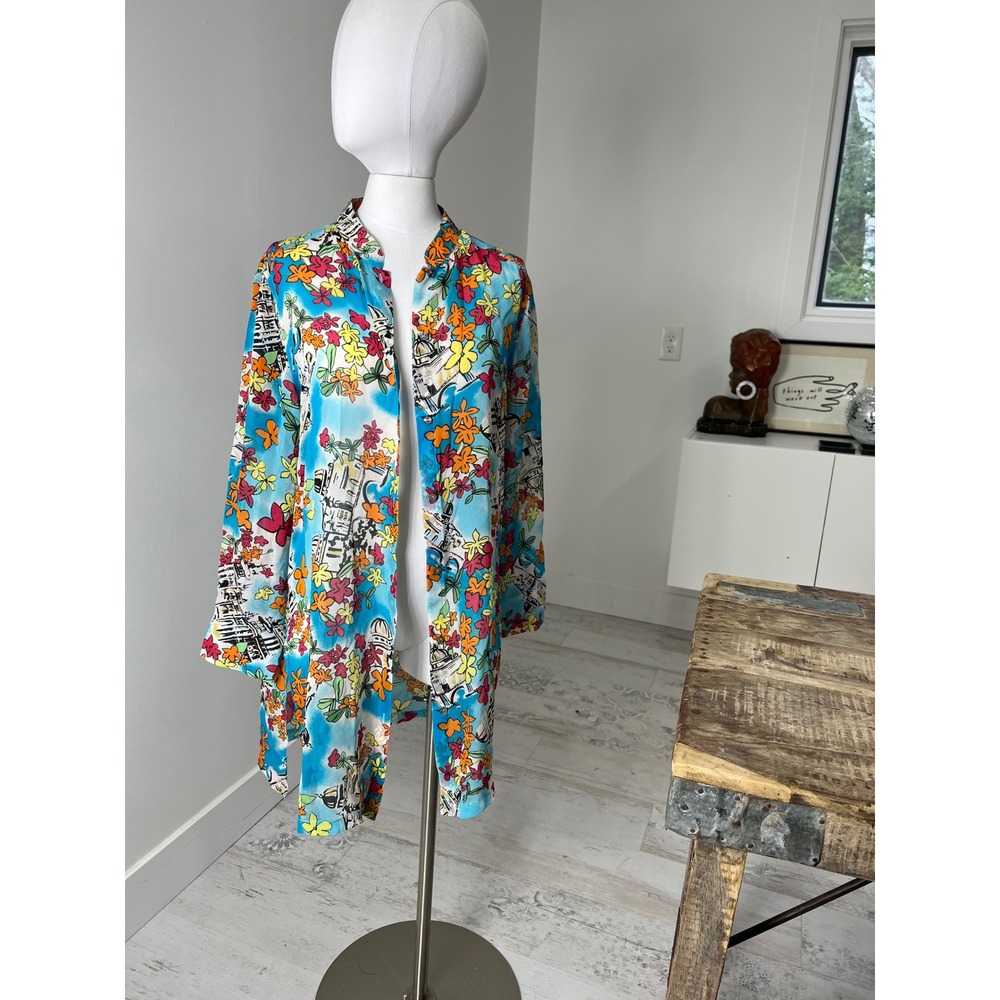 Marsh‎ Landing 100% Silk City Print Tunic Mini Dress Swim Cover Up Women's M